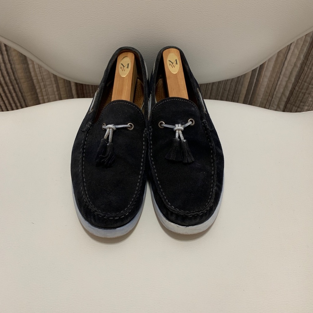 The Mens Store blue suede loafers made in Italy